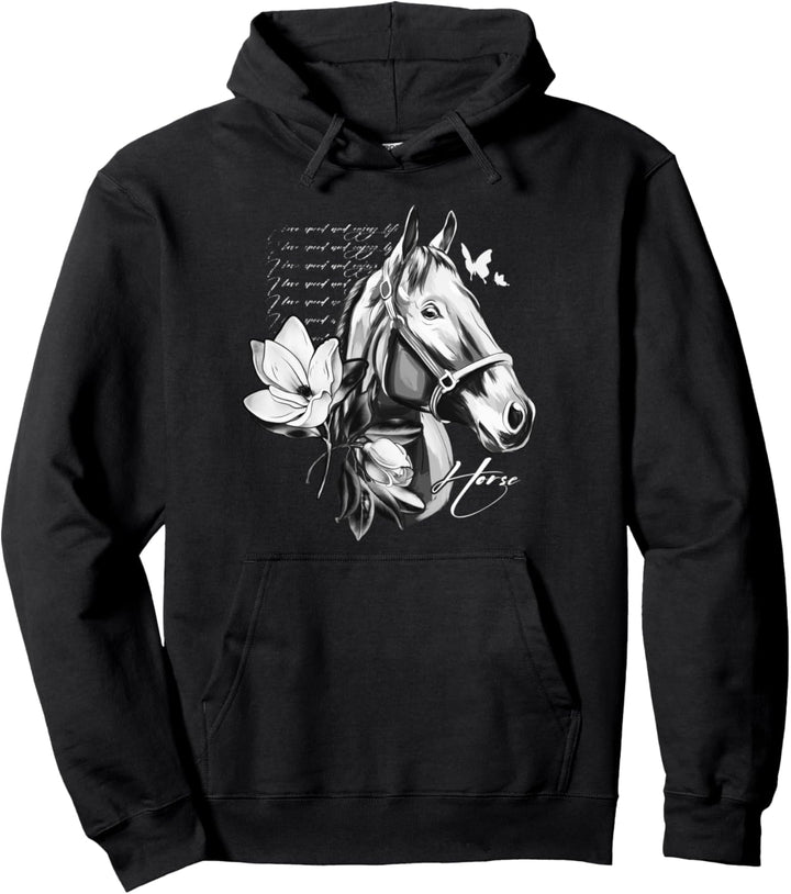 Schönes Pferd mit Magnolien Blumen, Floral Pullover Hoodie