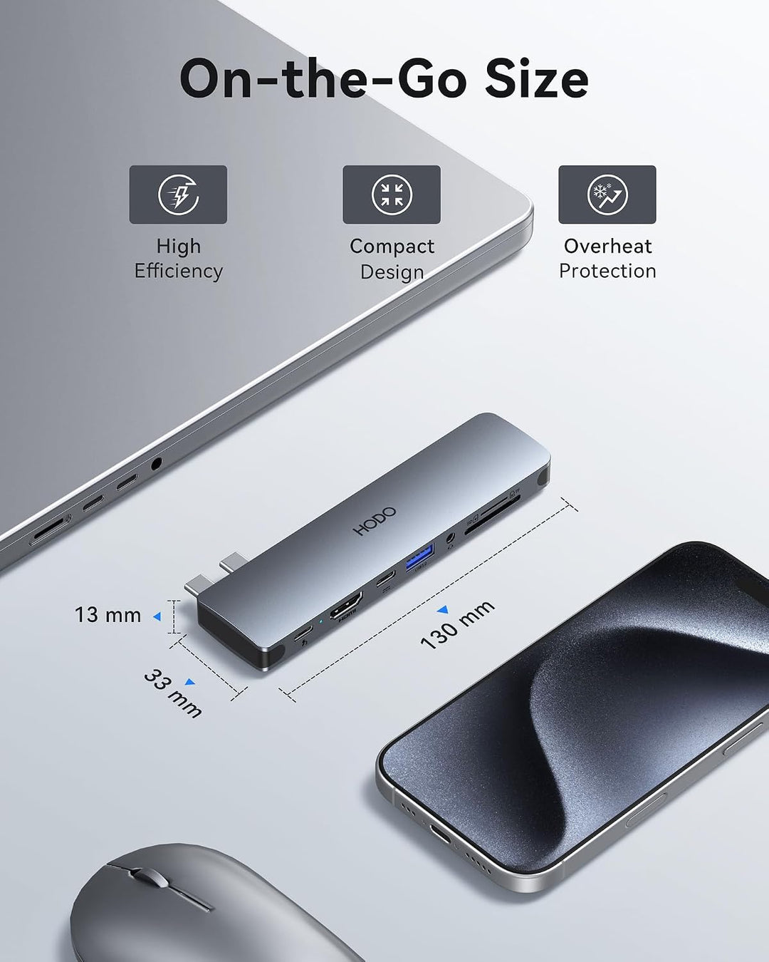 HODO USB C Hub für MacBook, Adapter Mac Air Pro Zubehör 8 in 2 mit 4K 60Hz HDMI,Thunderbolt 3 Port,