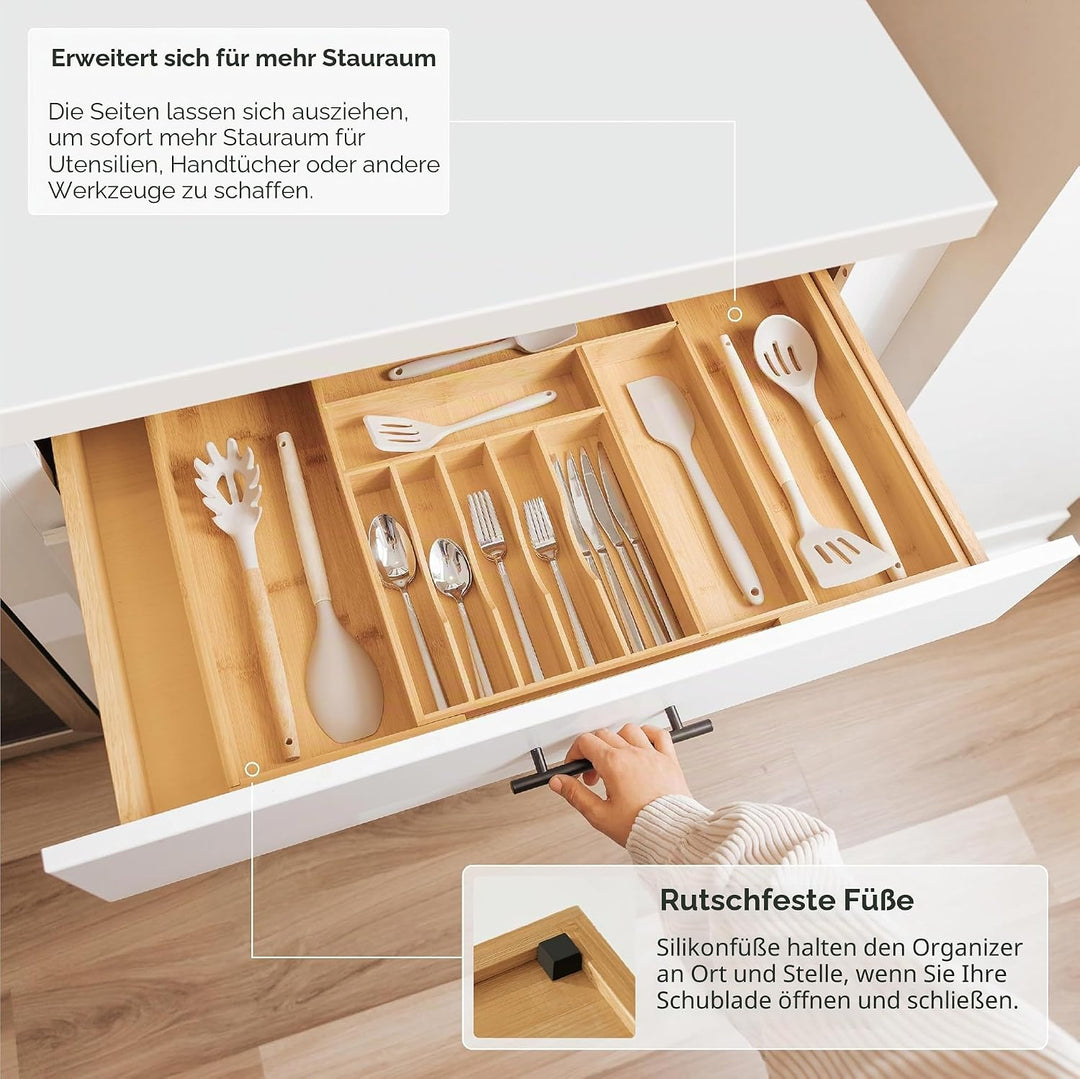 KitchenEdge Besteckkasten und Utensilien-Organizer für Küchenschublade, erweiterbar auf 71 cm Breite