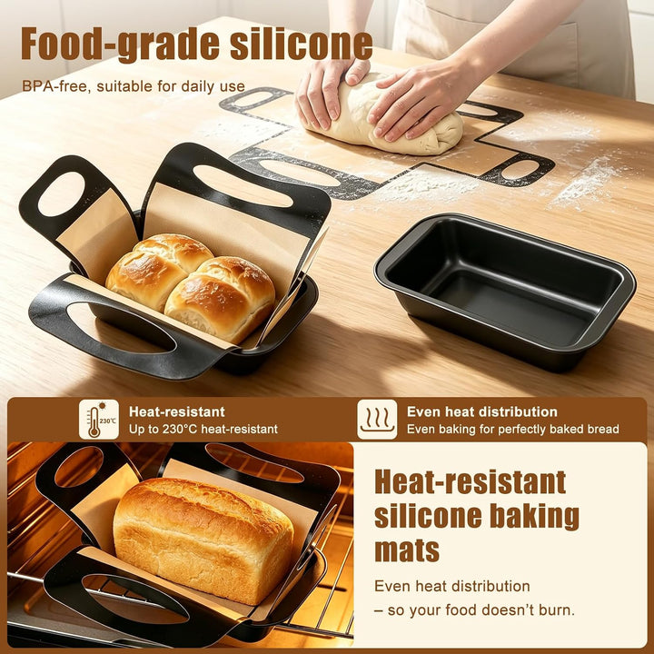 2 Stück Brotbackform Kasten Set, Kastenform Brot 25x13x6cm mit 2 Backmatte Antihaft, Rechteckig Brot