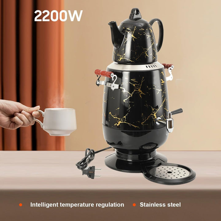 Elektrischer Samowar 4L Semaver Edelstahl – Teekocher mit 1L Keramikkanne