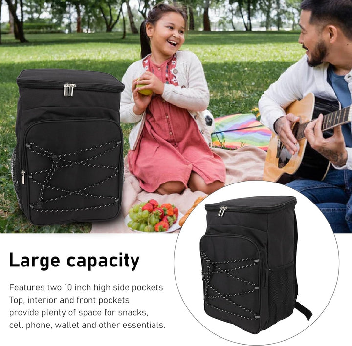 Kühlrucksack Gross, Wasserdichter Camping Rucksack mit Kühlfach und Seitentaschen, Schwarz, für Outd