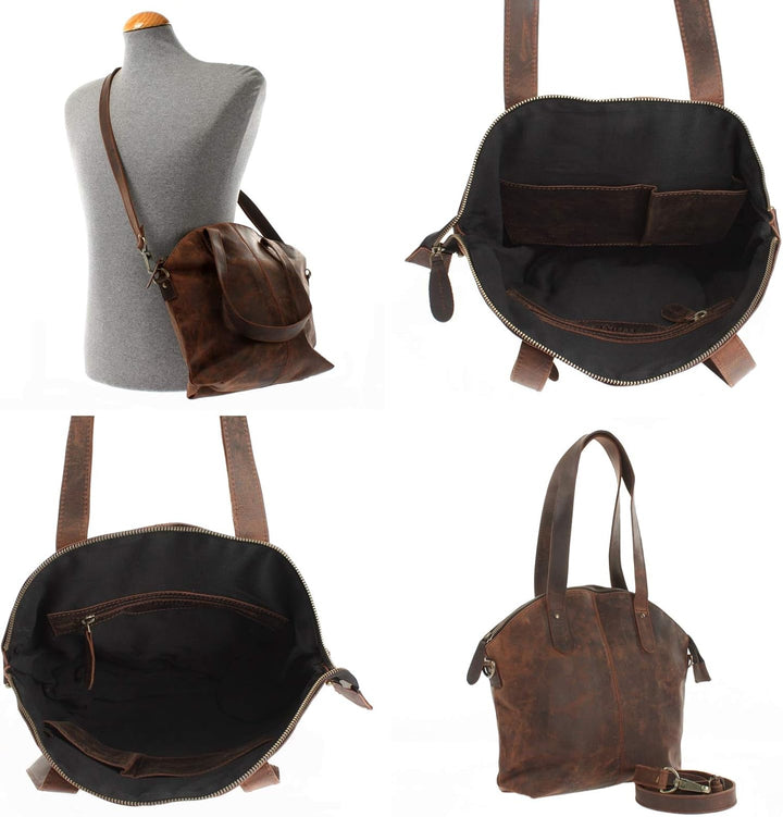 LECONI Shopper Schultertasche Damen Handtasche Ledertasche Natur Henkeltasche aus Leder Damentasche