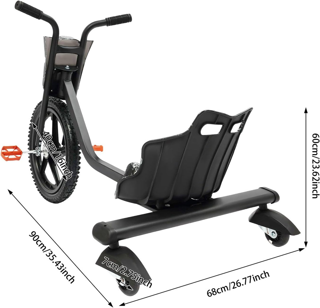 Drift-Trike mit Pedalantrieb Go-Kart Bis 80kg für Kinder Schwarzer Blitz, Schwarzer Blitz