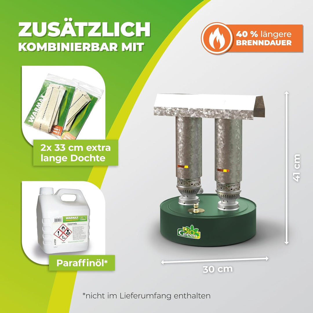 BioGreen Paraffin-Gewächshaus-Heizung WARMAX Power 5 | max. 600 Watt Heizleistung | für Gewächshäuse