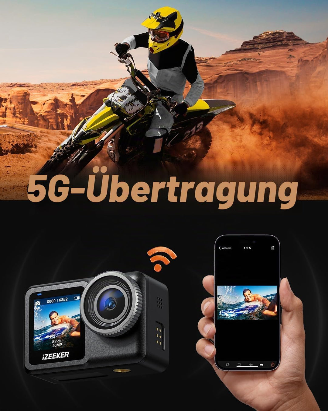 iZEEKER Action Cam 4K 20MP, 40M Wasserdicht Unterwasserkamera, 12M Wasserdicht ungeschützt, Vlog Cam