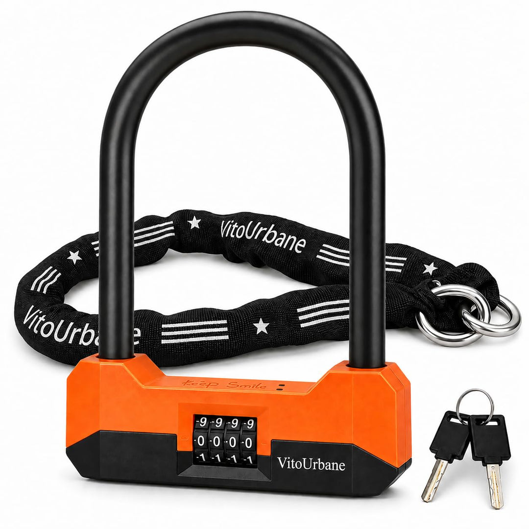 Fahrradschloss mit Zahlencode - 18 mm Fahrrad Bügelschloss und 120 cm Kette Orange und Schwarz, Oran