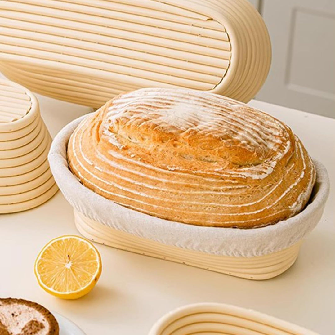 Gärkorb zum Brotbacken 2er- Set, 30 cm, Gärkörbchen aus natürlichem Rattan für selbstgemachtes Brotn