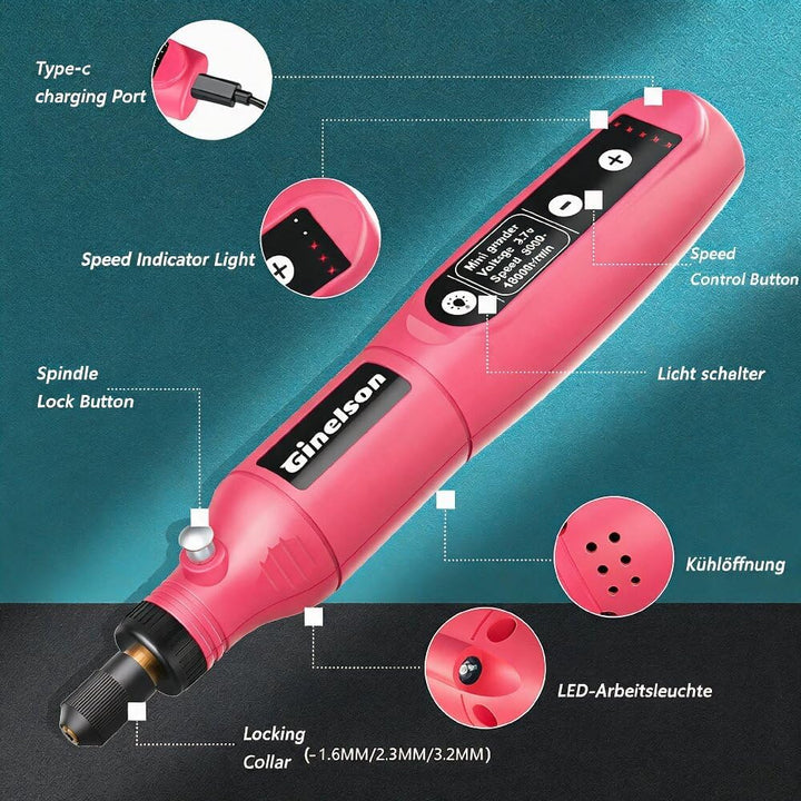 Mini Akku Rotationswerkzeug mit LED, 5 Geschwindigkeiten (5000-18000 U/min), 3,7V Multifunktionswerk