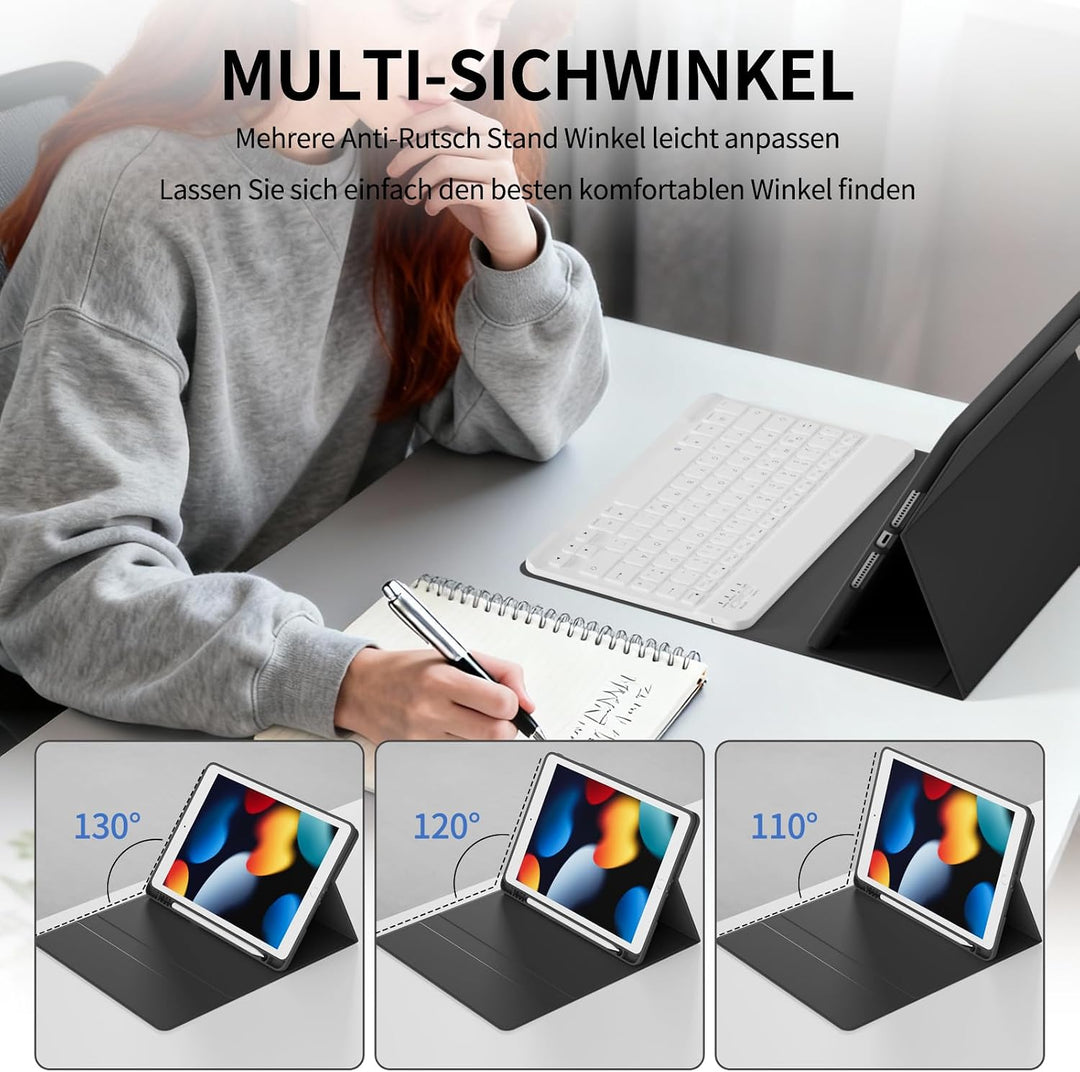 Bluetooth Tastatur Hülle für iPad 9./8./7. Generation, Schwarz, Schwarz