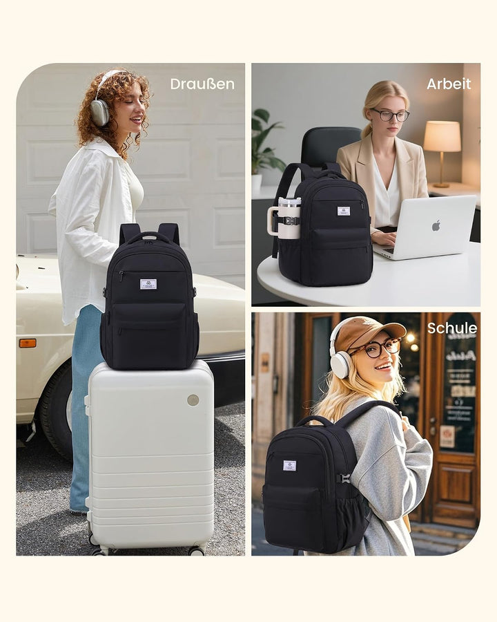 LOVEVOOK Schulrucksack Mädchen Teenager 15,6 Zoll Laptop Rucksack Damen M Schwarz, M Schwarz