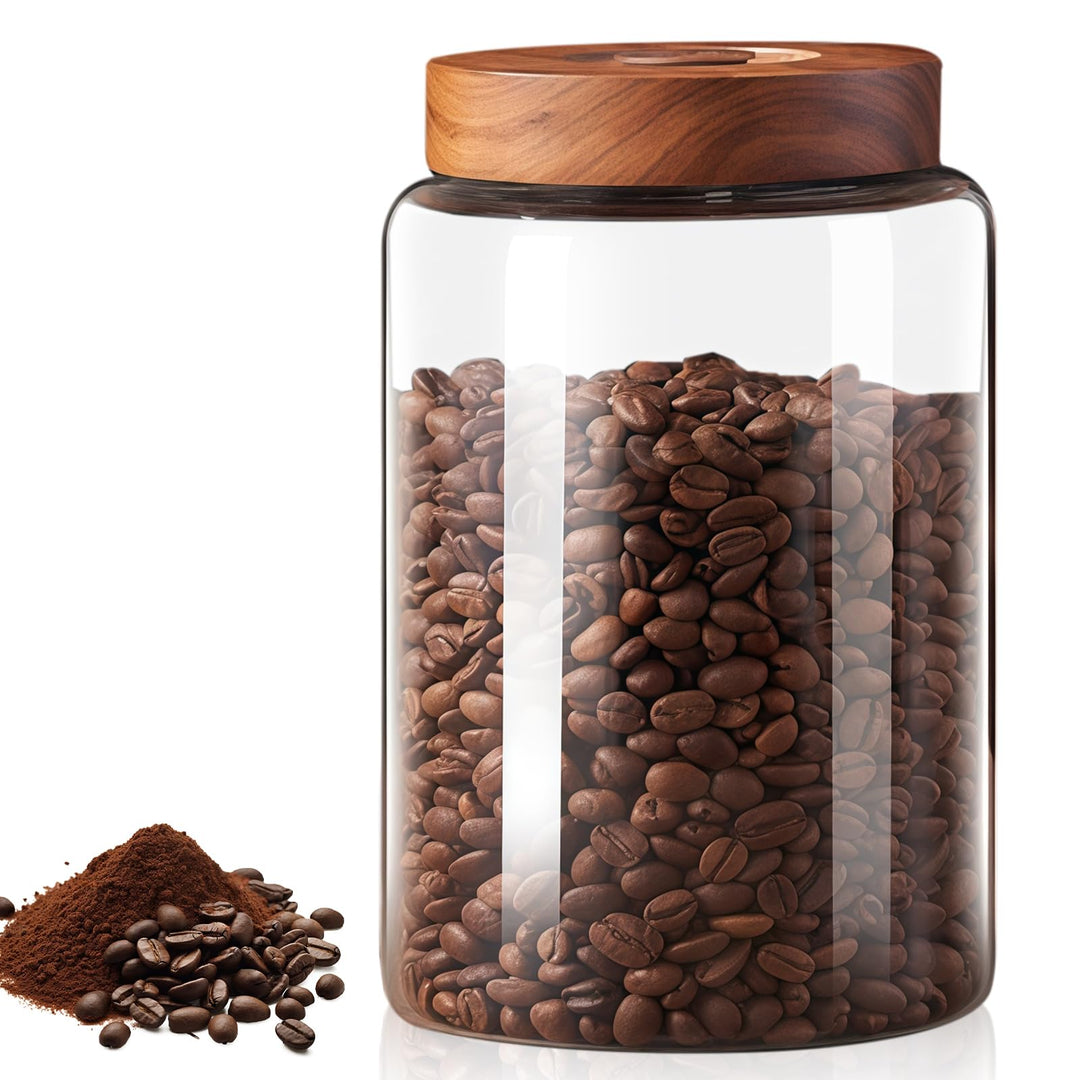 Vakuum Luftdicht Kaffeedose aus Glas: 1800ml Auslaufsichere Kaffeebohnen Behälter, Kaffeedose mit Ei