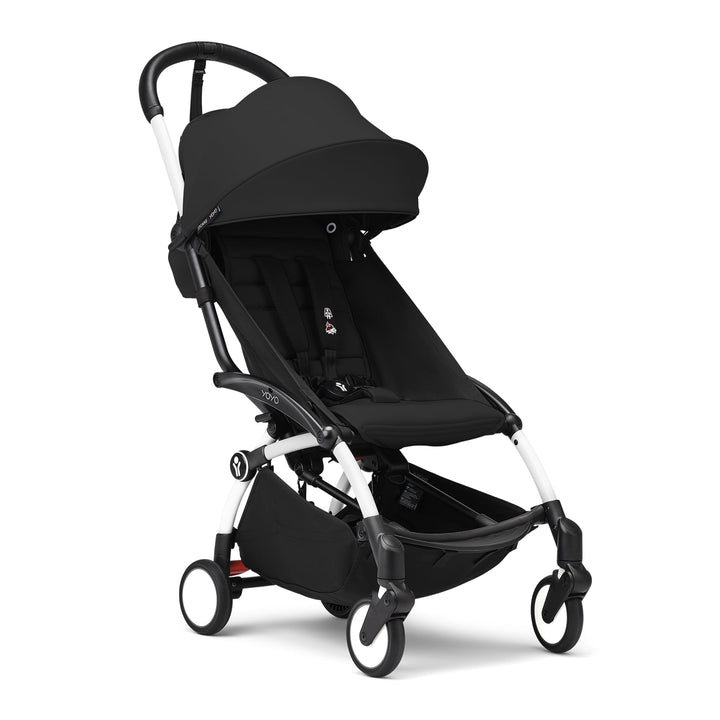 Stokke YOYO3 Kinderwagen ab 6 Monaten - Inklusive weissem Rahmen, Schwarzem Sitzkissen + Verdeck - B