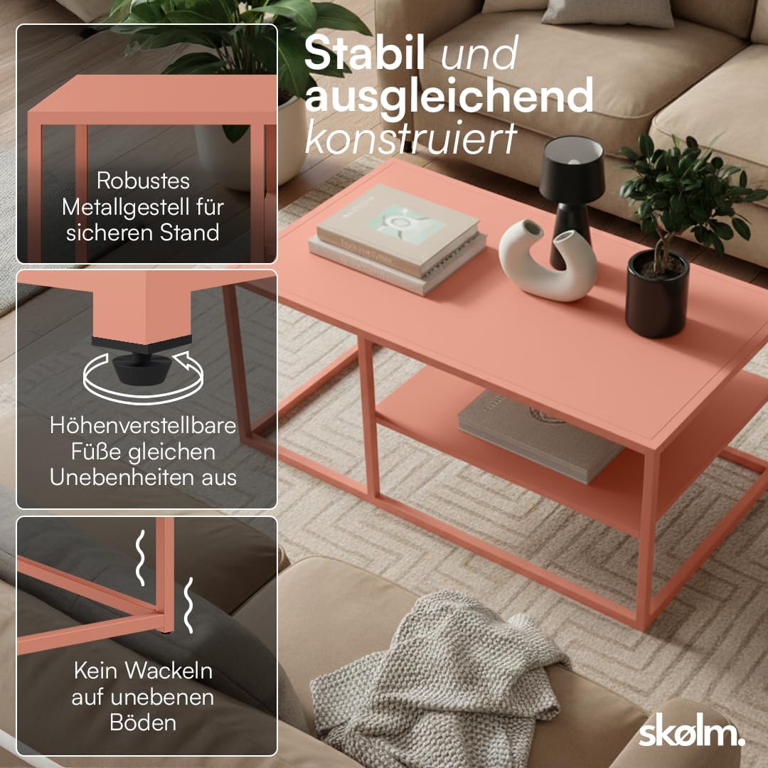 skølm Skadi Couchtisch aus Metall – Wohnzimmertisch mit 2 Ablagen – Beistelltisch in Terrakotta – So
