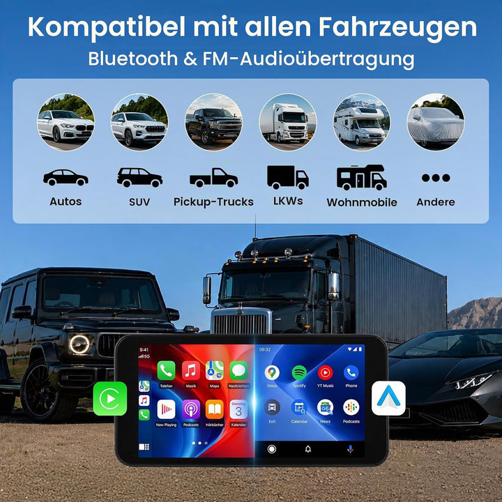 6,5 Zoll Wireless Apple CarPlay &amp; Android Auto Bildschirm für Auto, Tragbares Touchscreen Autoradio