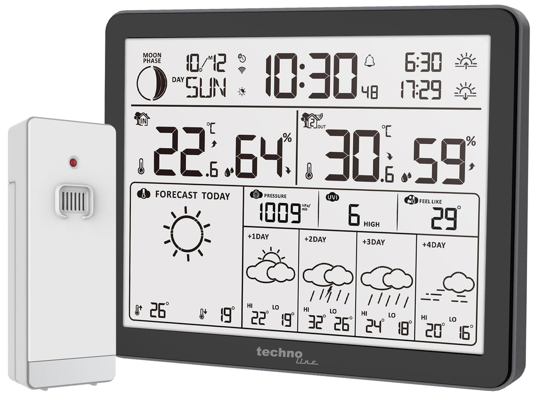 WD3000 - Wetterstation mit 4 Tage Wettervorhersage, Inklusive Aussensender, Daten auf der Station un