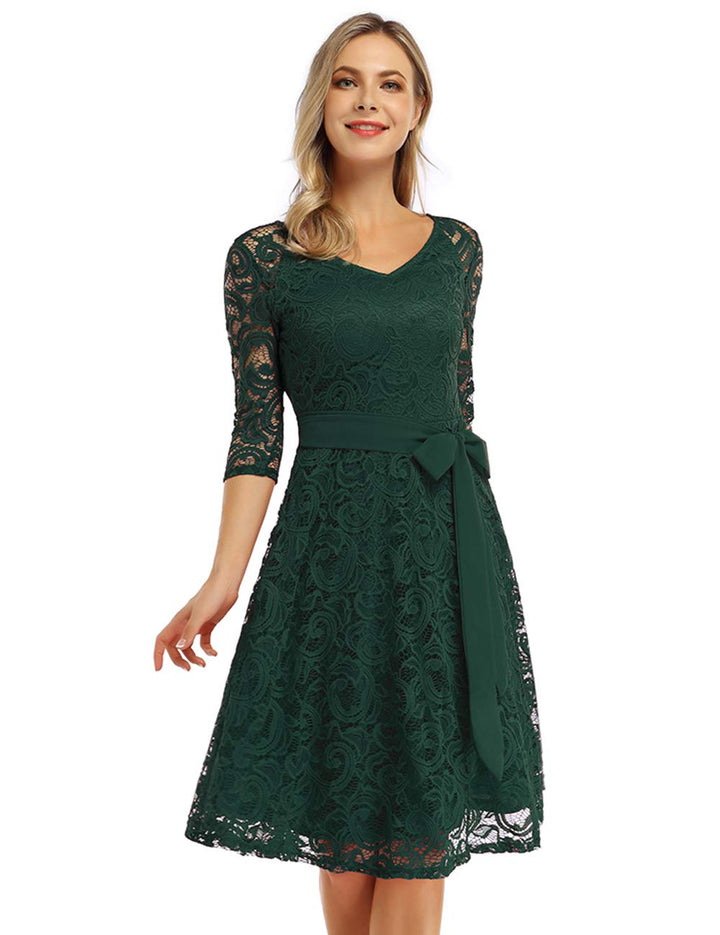 KOJOOIN Damen Vintage Brautjungfernkleider für Hochzeit Knielang Spitzenkleid Cocktailkleid Ballklei
