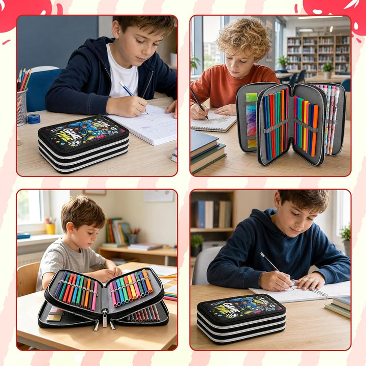 Gaming Federmäppchen 3 Fächer Grosse Federtasche Federmappe für Jungen
