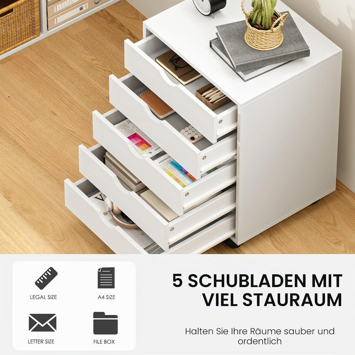 sogesfurniture Aktenschrank, Rollcontainer mit 5 Schubladen, Büroschrank, Schubladenschrank, Kommode