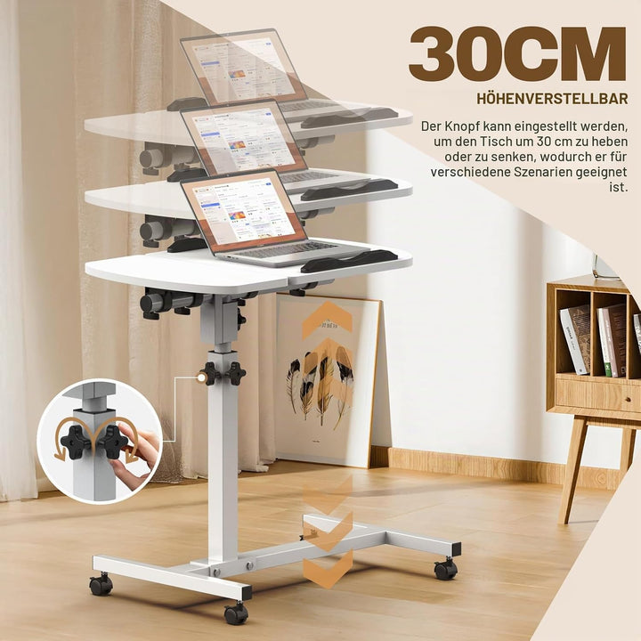 Soontrans Betttisch auf Rollen, 60×40cm, Laptoptisch Höhenverstellbar, Beistelltisch Bett mit Mehrer