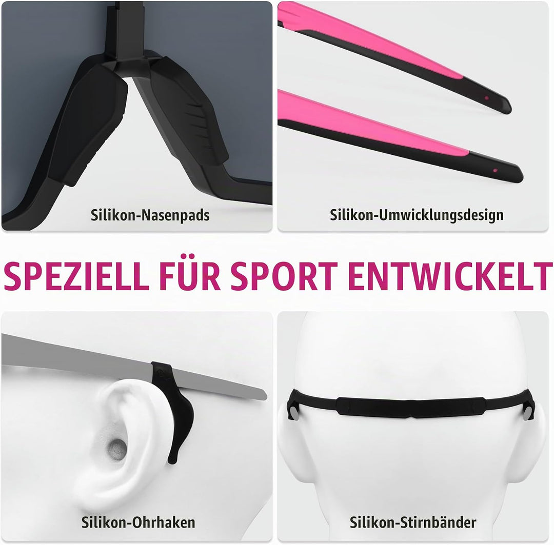 X-TIGER Fahrradbrille, Herren Damen Sportbrille, UV400 mit 5 Wechselgläser,Starker TR90 Frame, mit M