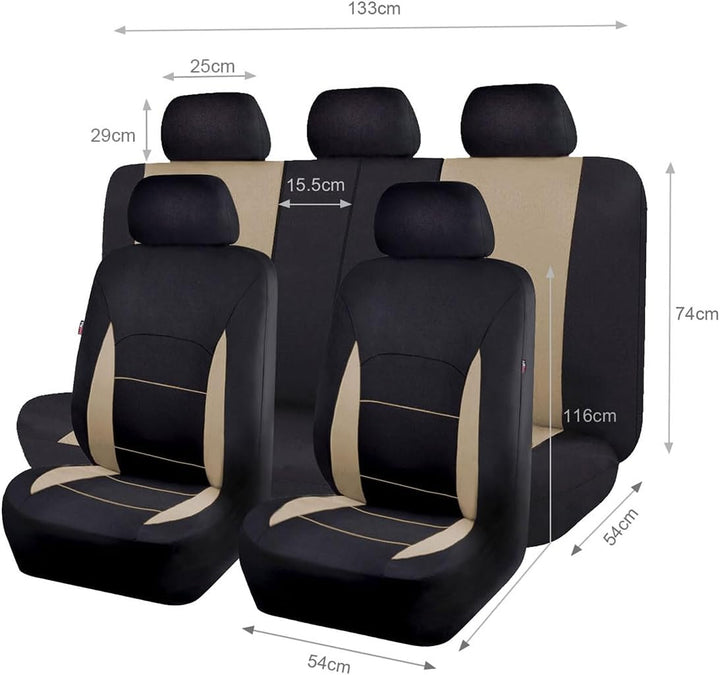 Flying Banner Stoff Autositzbezüge Komplettset Universal Set mit Airbag (Vollständige Reihe, Beige u