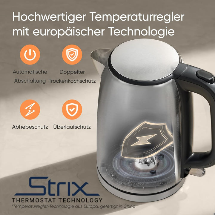 COSORI Wasserkocher Edelstahl, BPA frei, 1,7 L, Strix-Technologie, kocht in 3 Minuten, 2200W, Grosse