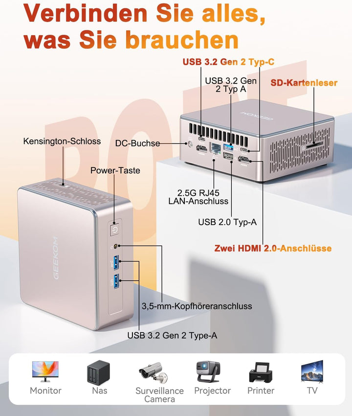 GEEKOM A5 2025 Edition Mini-PC, AMD Ryzen 5 7430U (bis zu 4,5GHz), 16GB DDR4, 512GB SSD, Windows 11