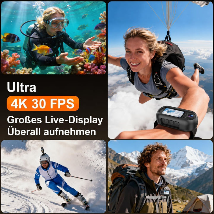 Mini Kamera Action Cam 4K 30FPS mit 32GB U3 Karte &amp; 1.5&