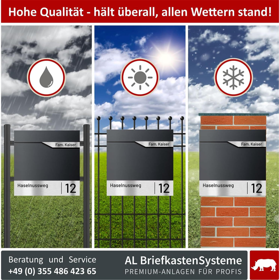 AL Briefkastensysteme Laser-Line Standbriefkasten personalisiert mit Name &amp; Hausnummer in RAL 7016 A