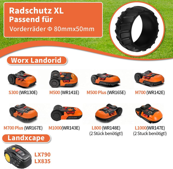 2 Stück Radschutz für Worx Landroid Frontrad Profil Erhöhung Überzug M500 M700 S300 M1000 auch Plus