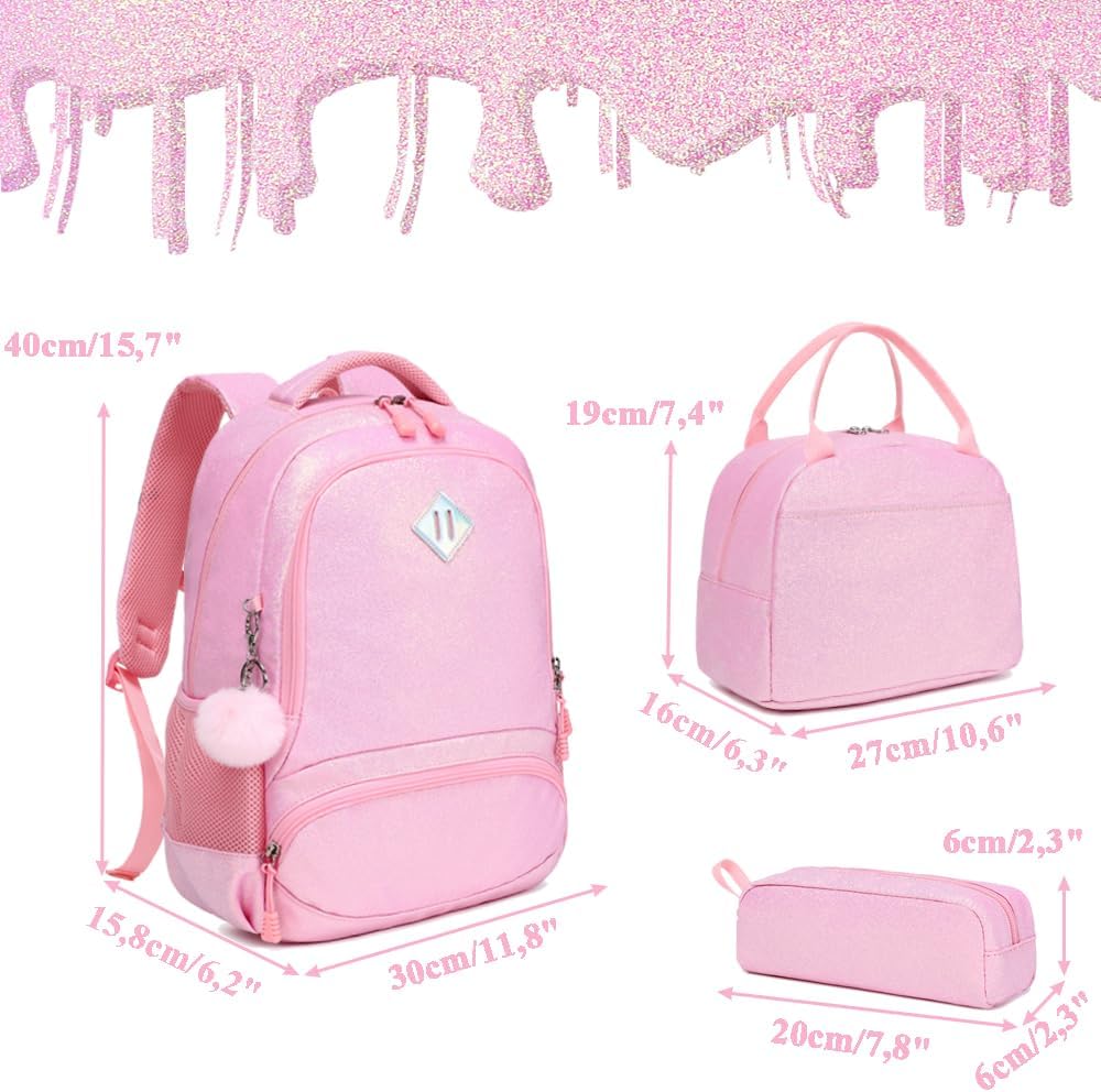 Kimwadalh Glitzer Kinerrucksack Mädchen Schultaschen Kinder Rucksack Schultaschen Set Bunte Schulruc