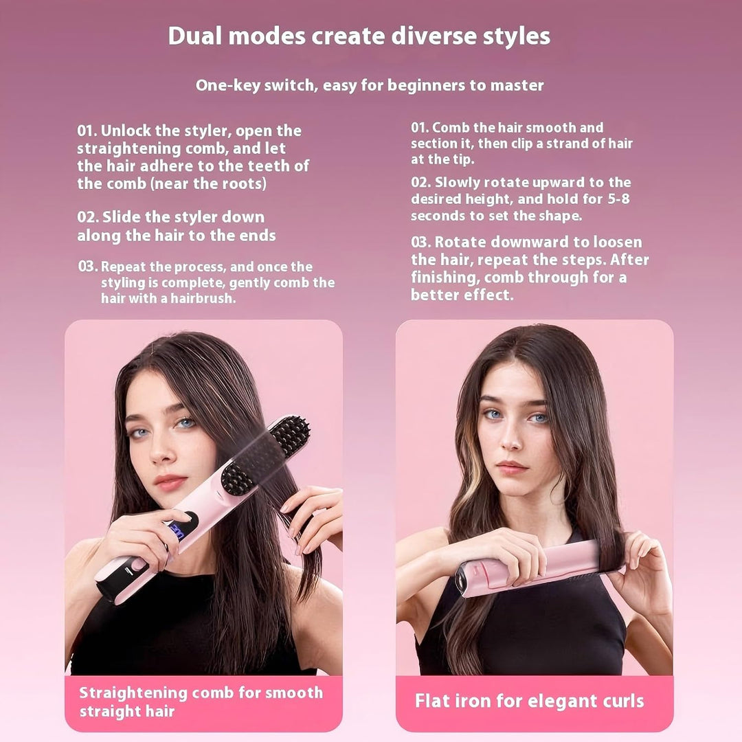 Glätteisen Haarglätter Bürste 2in1 Glätteisen Locken und Glätten Rosa, Rosa