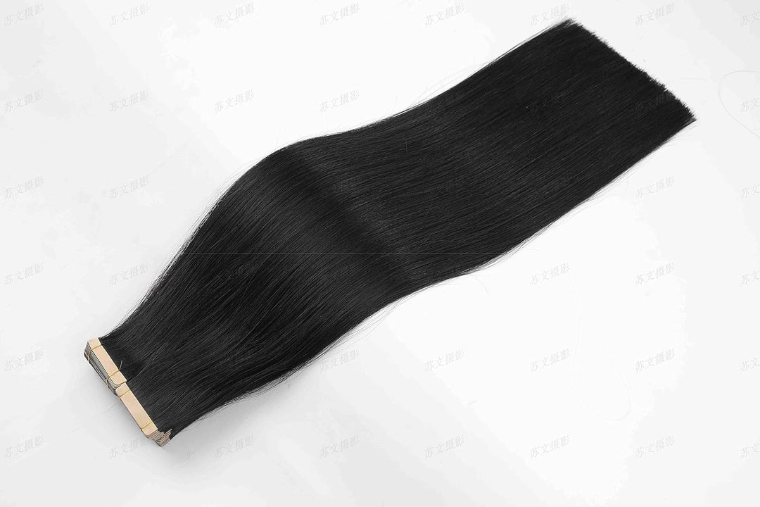 HotLulana Tape Extensions Echthaar Natürliches Schwarz Extensions Echthaar 14zoll/35cm 40Pcs 80g Inv