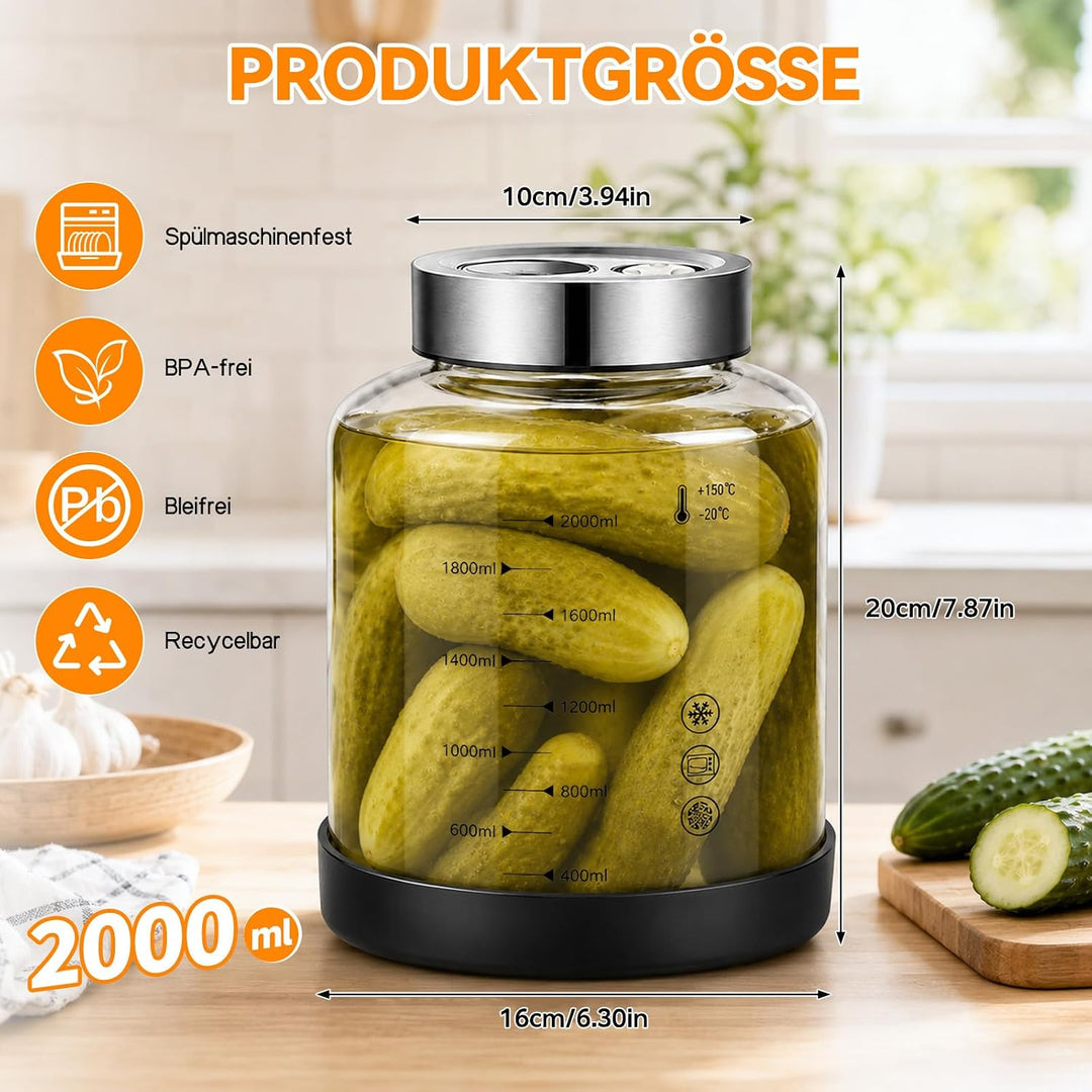 2L Fermentierglas mit Deckel, Kefir Glas Fermentiergläser mit Gärventil, BPA-freies, mit Präzisionsw
