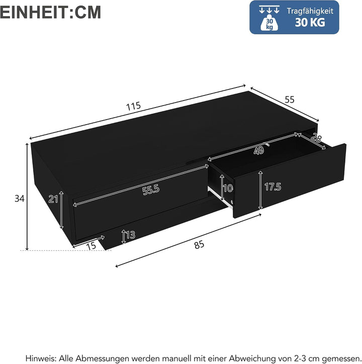 Merax Couchtisch Schwarz Hochglanz, Wohnzimmertisch mit LED Beleuchtung, Kaffeetisch mit 2 Schublade