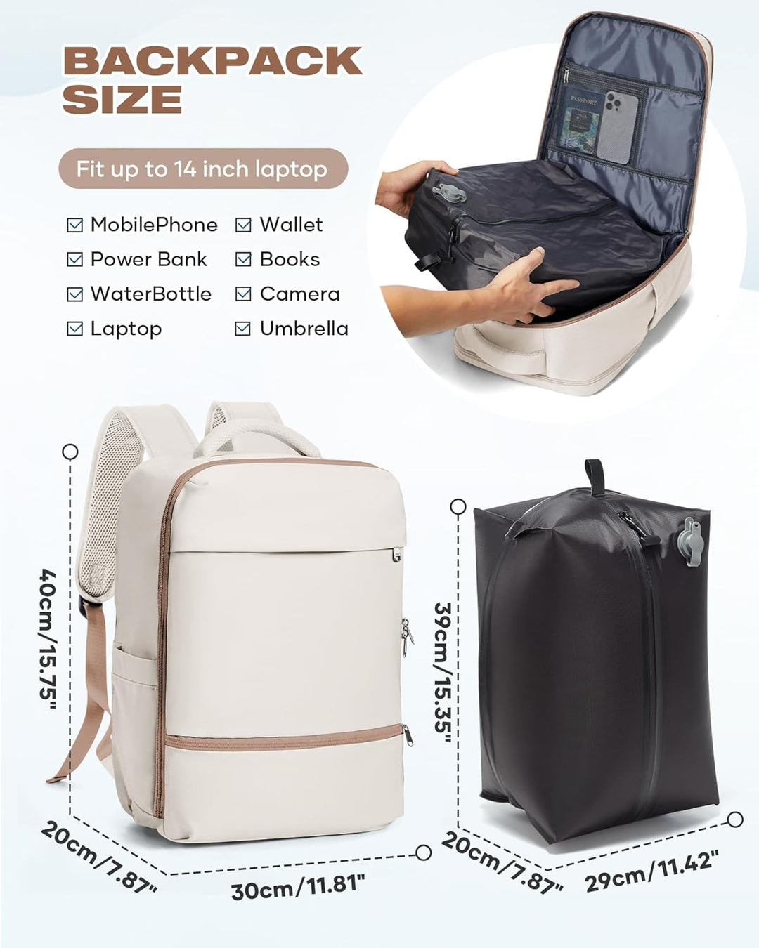 SZLX Grosser Reiserucksack Damen,Vakuum Rucksack mit Pumpe Ryanair Handgepäck 40x30x20 Herren, Wizza
