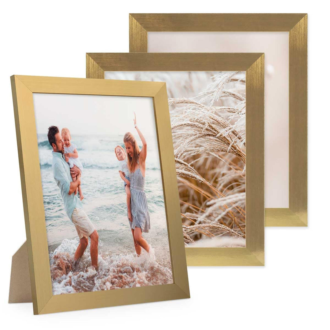 PHOTOLINI Bilderrahmen 20x25 cm Gold MDF-Holz, breite Rahmen, 3er Set, modern, bruchsicheres Acrylgl