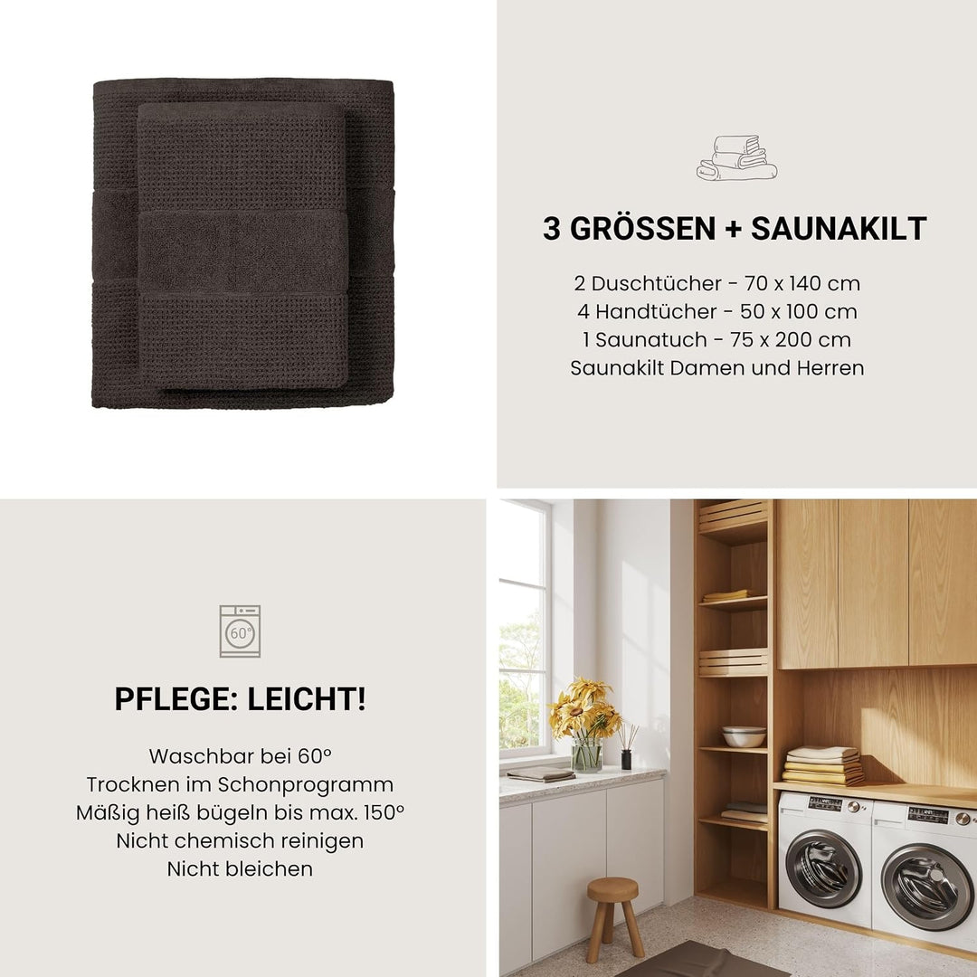 Schiesser Handtuch | 4er Set | 100% Baumwolle | Dunkelgrau | Reiskornoptik Dunkelgrau 50 x 100 cm, D