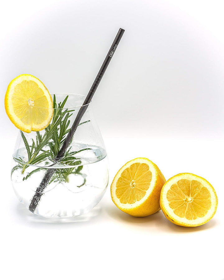 Riedel 5414/67 Gin Tonic Gläser Set 4 Stück + Gratis 4er Set EKM Living Edelstahl Strohhalme (Schwar