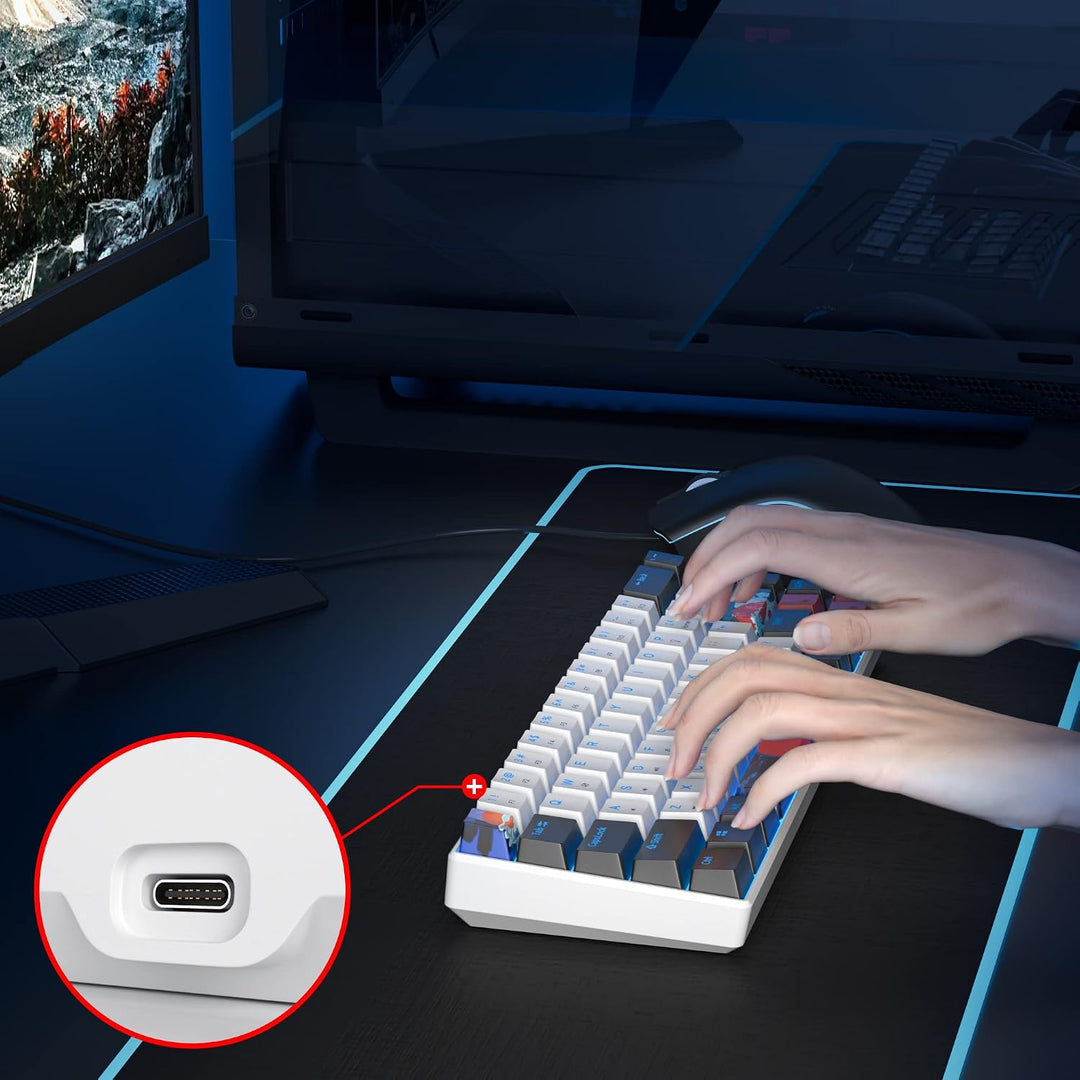 Ussixchare 60 % Gaming-Tastatur, 68 Tasten, mechanische Tastatur, LED-Hintergrundbeleuchtung, kompak
