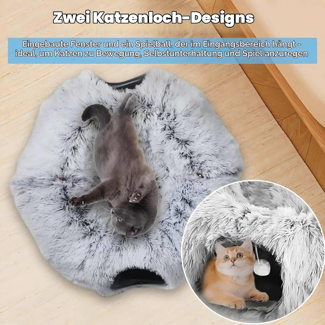 Katzentunnel, XXL Katzentunnel Grosse Katzen mit Schlafplatz &amp; Bed Weiches, mit Zwei Eingängen Katze