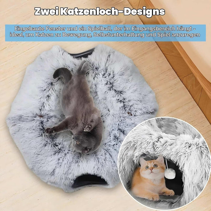 Katzentunnel, XXL Katzentunnel Grosse Katzen mit Schlafplatz &amp; Bed Weiches, mit Zwei Eingängen Katze