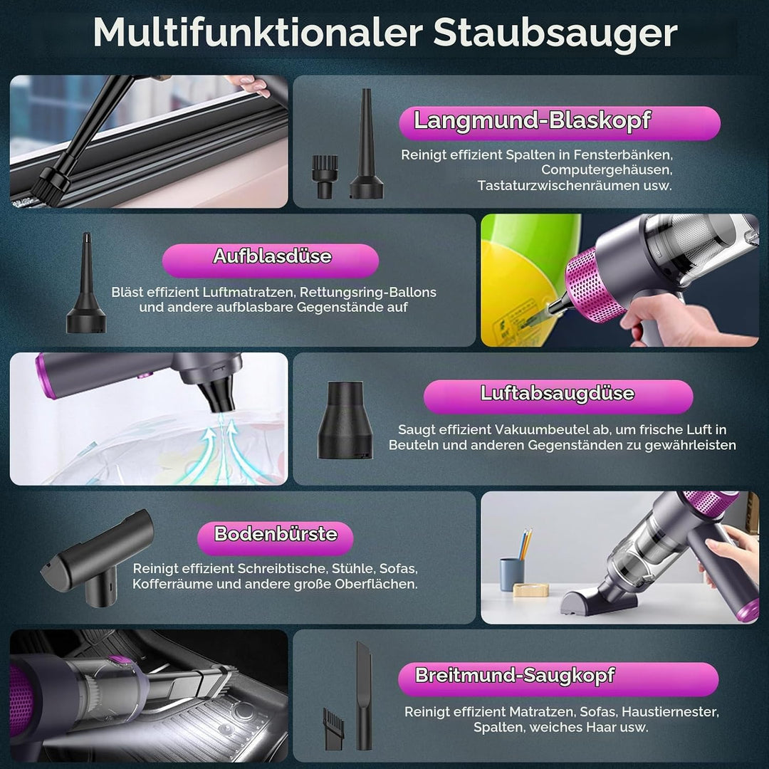 4 in 1 Handstaubsauger Kabellos, Handstaubsauger Akku 6500Pa, Auto Staubsauger Stark, Nass/Trocken H