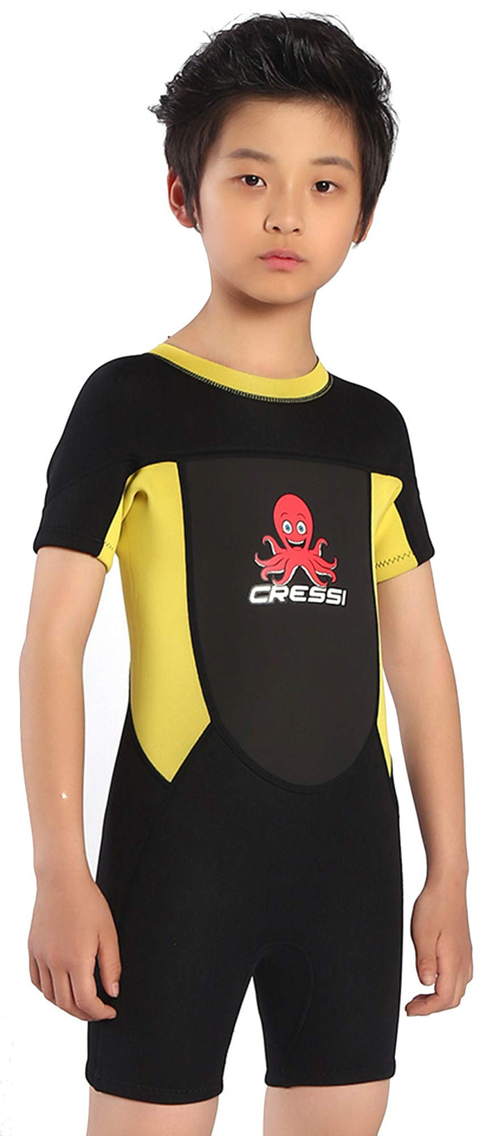 Cessi Smoby Shorty Wetsuit - Unisex Shorty Neoprenanzug 2 mm für Kinder Schwarz/Gelb 8/9 Jahre, Schw