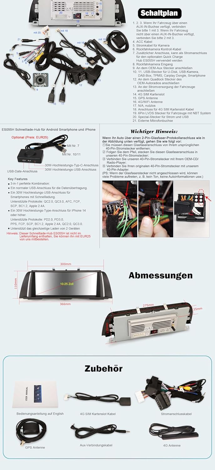Erisin 10.25 Zoll 4GB RAM 64GB ROM Android 11.0 Autoradio Bluetooth GPS Navi für BMW 5er F10 F11 NBT