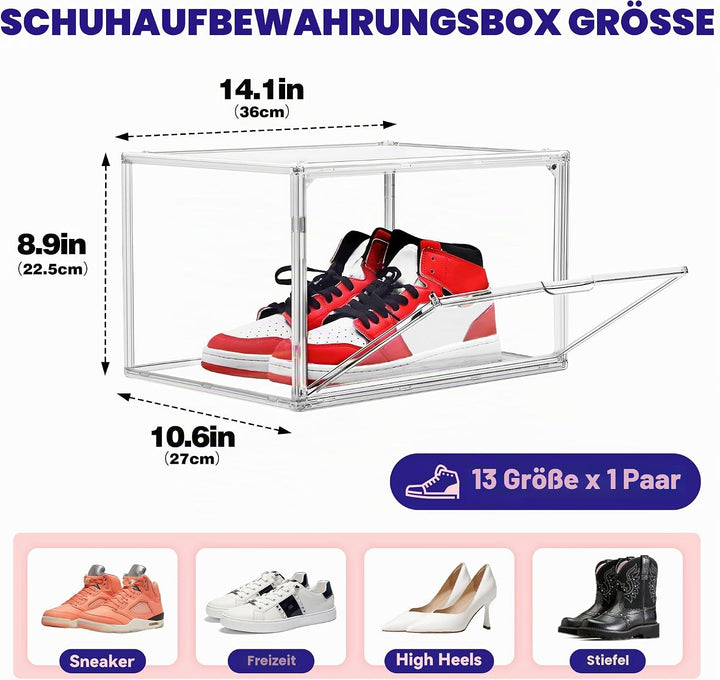 10er Pack Acryl Schuhbox klare Schuh-Displaybox Grösse 47 Transparente Sneaker Aufbewahrungsbox Kuns