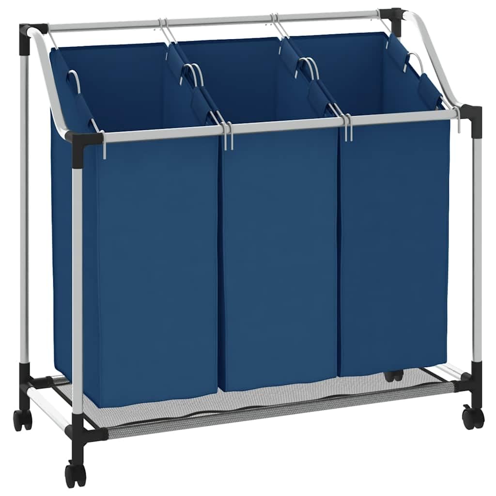 vidaXL Wäschesortierer mit 3 Taschen Rollen Wäschesammler Wäschekorb Wäschebox Wäschewagen Wäscheton