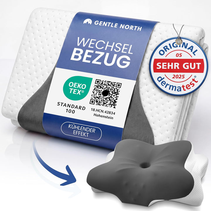 Gentle North Bezug für Nackenstützkissen - waschbarer Bezug bei 40°C Ersatzbezug Grau, Ersatzbezug G