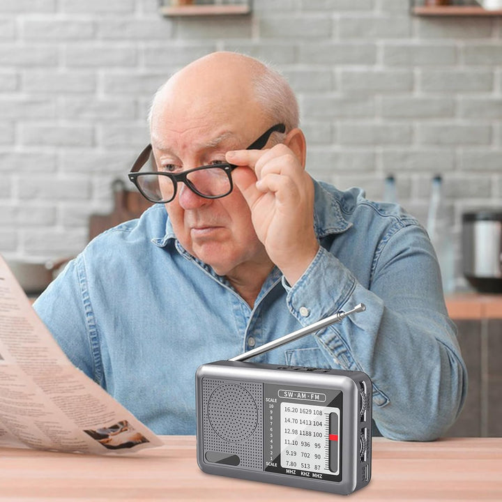 AM FM Radio Tragbar, Batteriebetriebenes Radio Mit Kopfhöreranschluss, Wiederaufladbarer Akku &amp; Kurz
